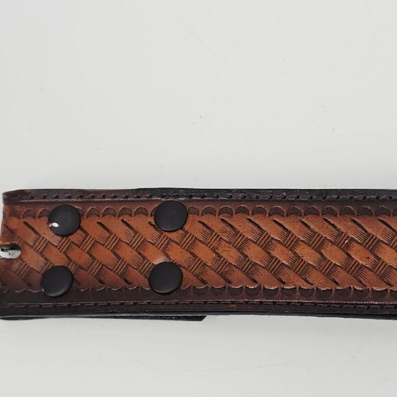 Stetson Country Handtooled Brown Leather Snap-On Western Belt Men's 38 - Picture 3 of 13